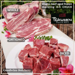 Beef CHUCK Wagyu Tokusen marbling 4-5 aged frozen DICED DADU SAIKORO rendang cuts 4cm 1.5" (price/pack 600g 8-9pcs)